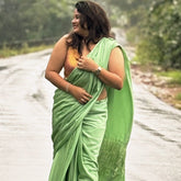 Modal SIlk Plain Saree with Ladga Patti Pallu - Pastel Green