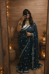 Mul Cotton Floral Embroidery Saree - Green
