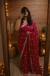 Mul Cotton Floral Embroidery Saree - Pink