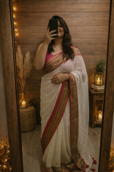 Mul Cotton - White Zari border