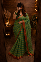 Green cotton stripes, timeless grace.