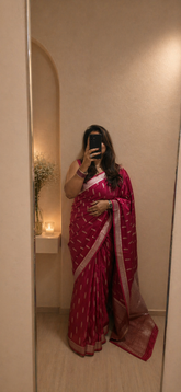 Mashru Banaras Saree - Rani Pink