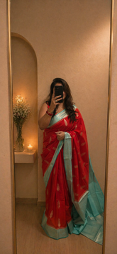 Viscose Banaras Saree - Red & Green
