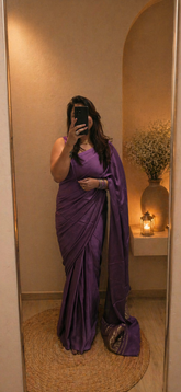 Modal Silk Plain Saree with Ladga Patti Pallu - Lavender