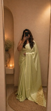 Modal SIlk Plain Saree with Ladga Patti Pallu - Pastel