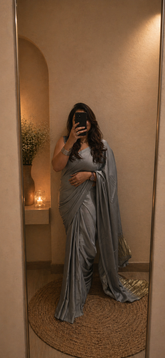 Modal Silk Plain Saree with Ladga Patti Pallu - Grey