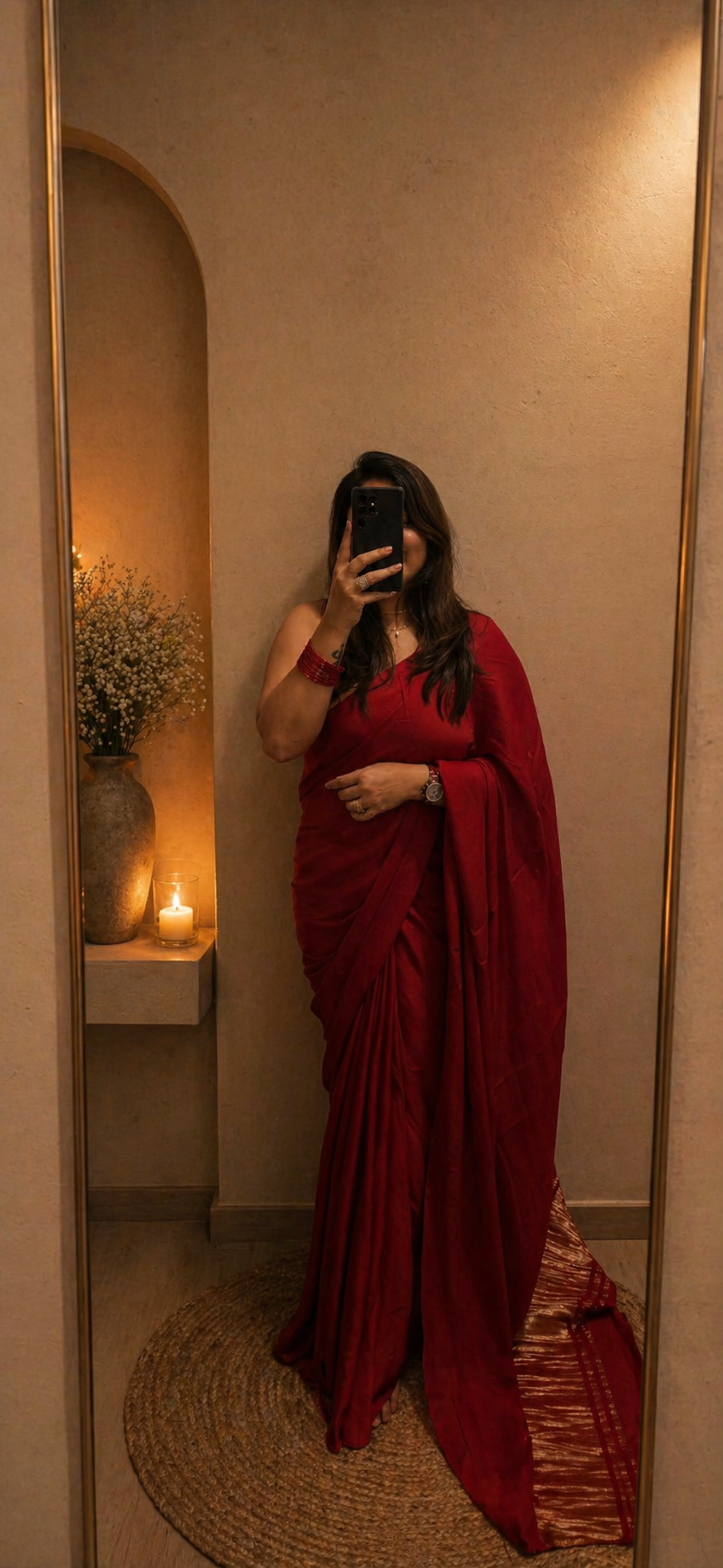 Modal Silk Plain Saree with Ladga Patti Pallu - Red