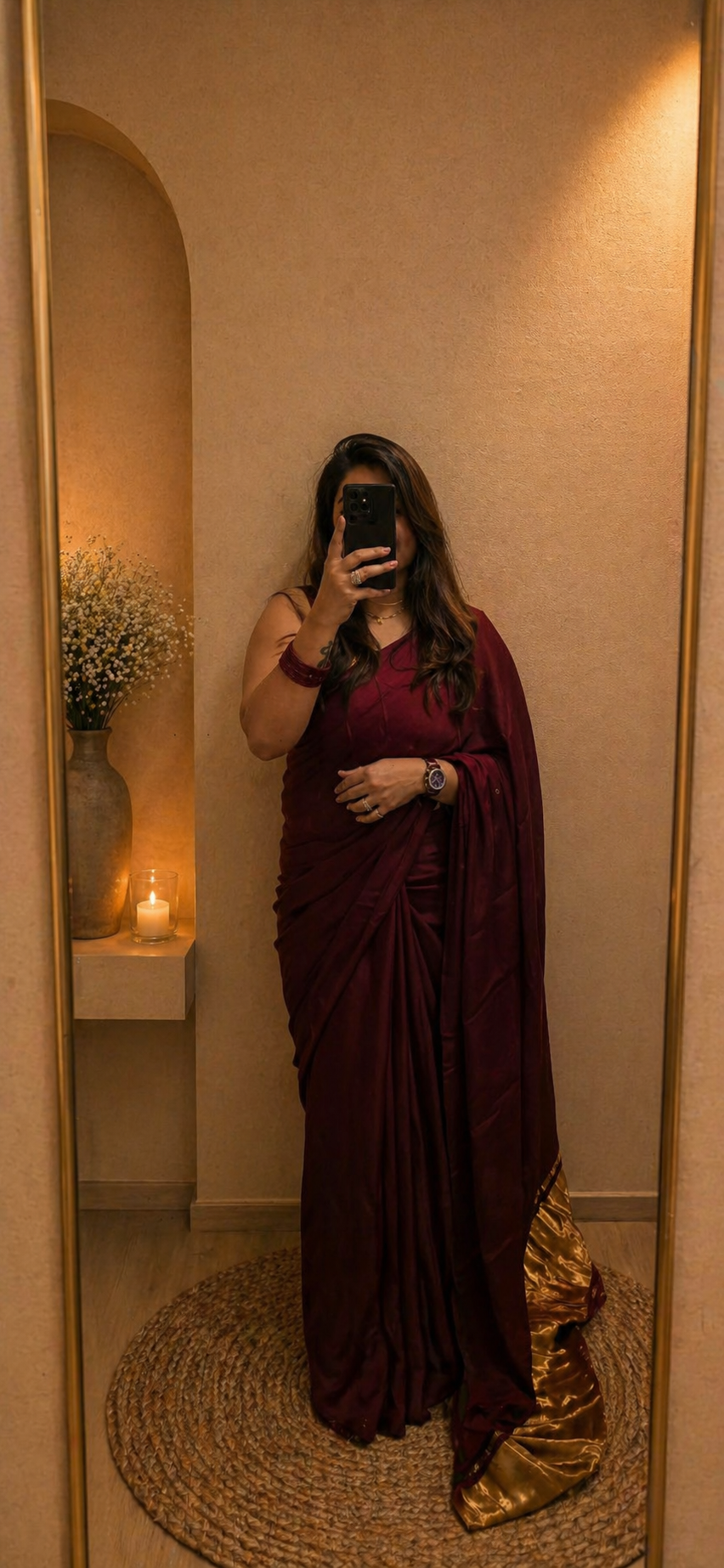Modal Silk Plain Saree with Ladga Patti Pallu - Wine
