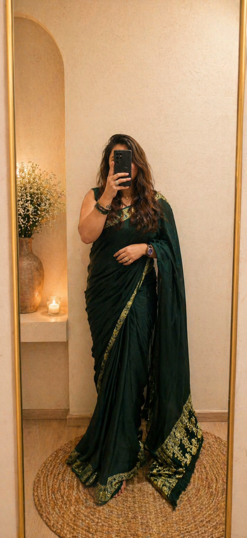 Modal Silk Saree with Nakshi Pallu - Bottle Green