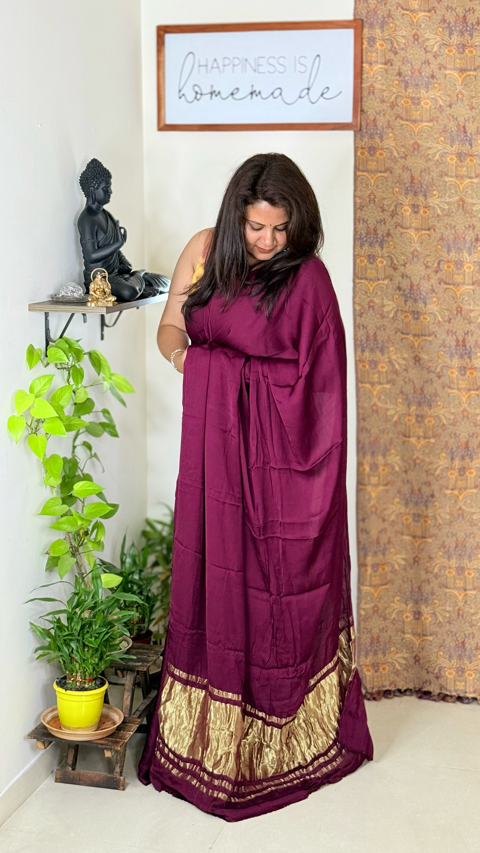 Modal Silk Plain Saree with Ladga Patti Pallu