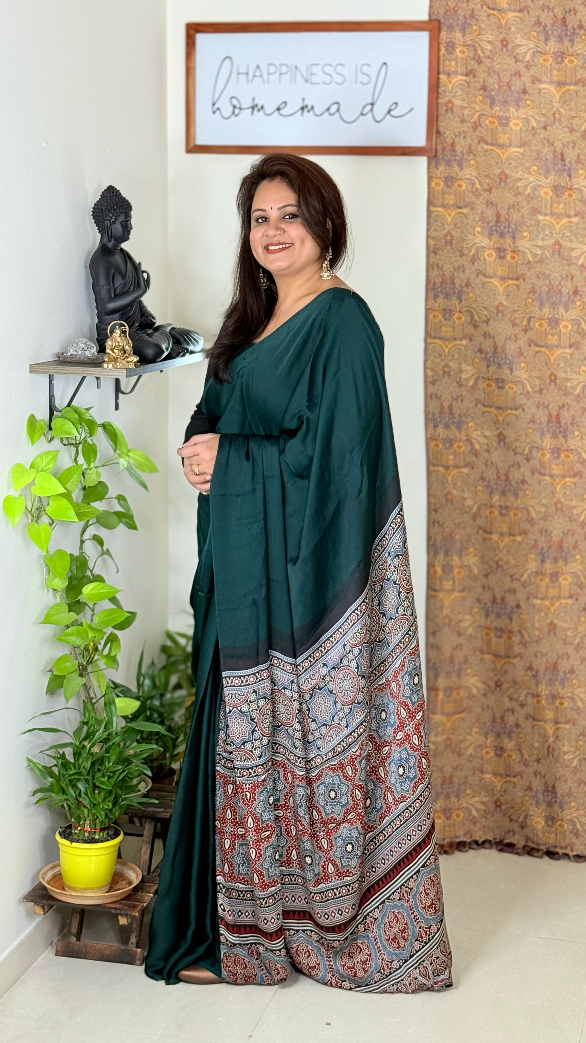 Plain Modal Silk Saree with Ajrakh Pallu