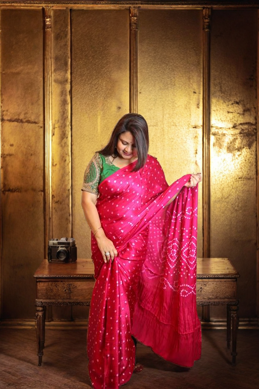 Bandhani Gaji Silk Saree with Lagda Patti Pallu