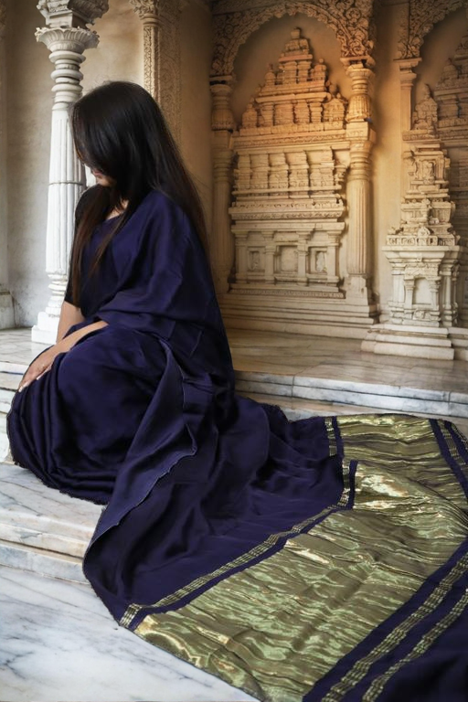 Modal Silk Plain saree with Lagada Patti Pallu