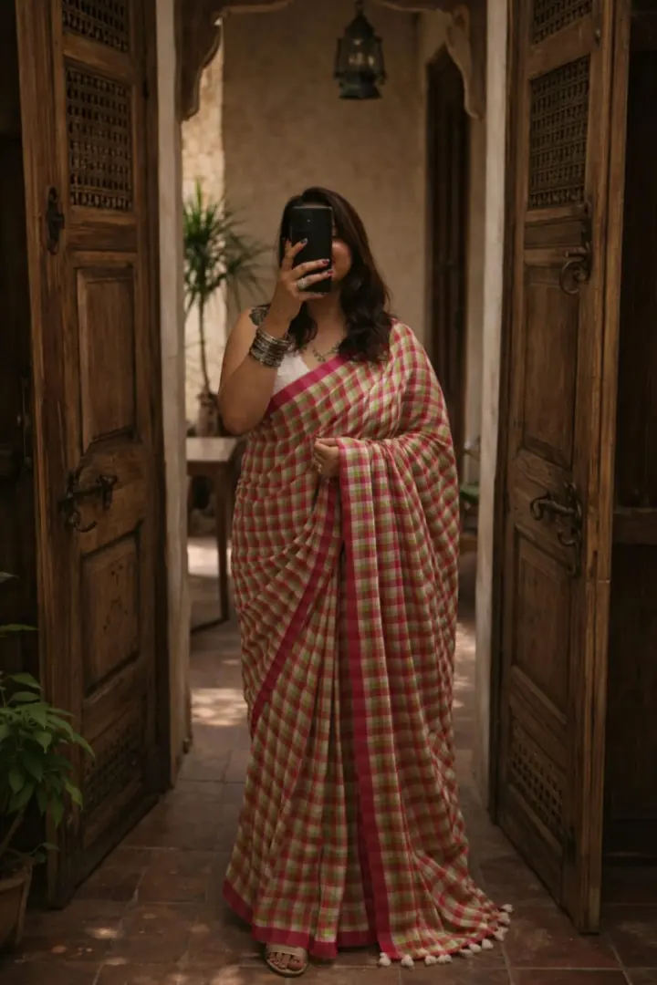 Mul Cotton Checkered Saree - Blossom, Eeshani saree