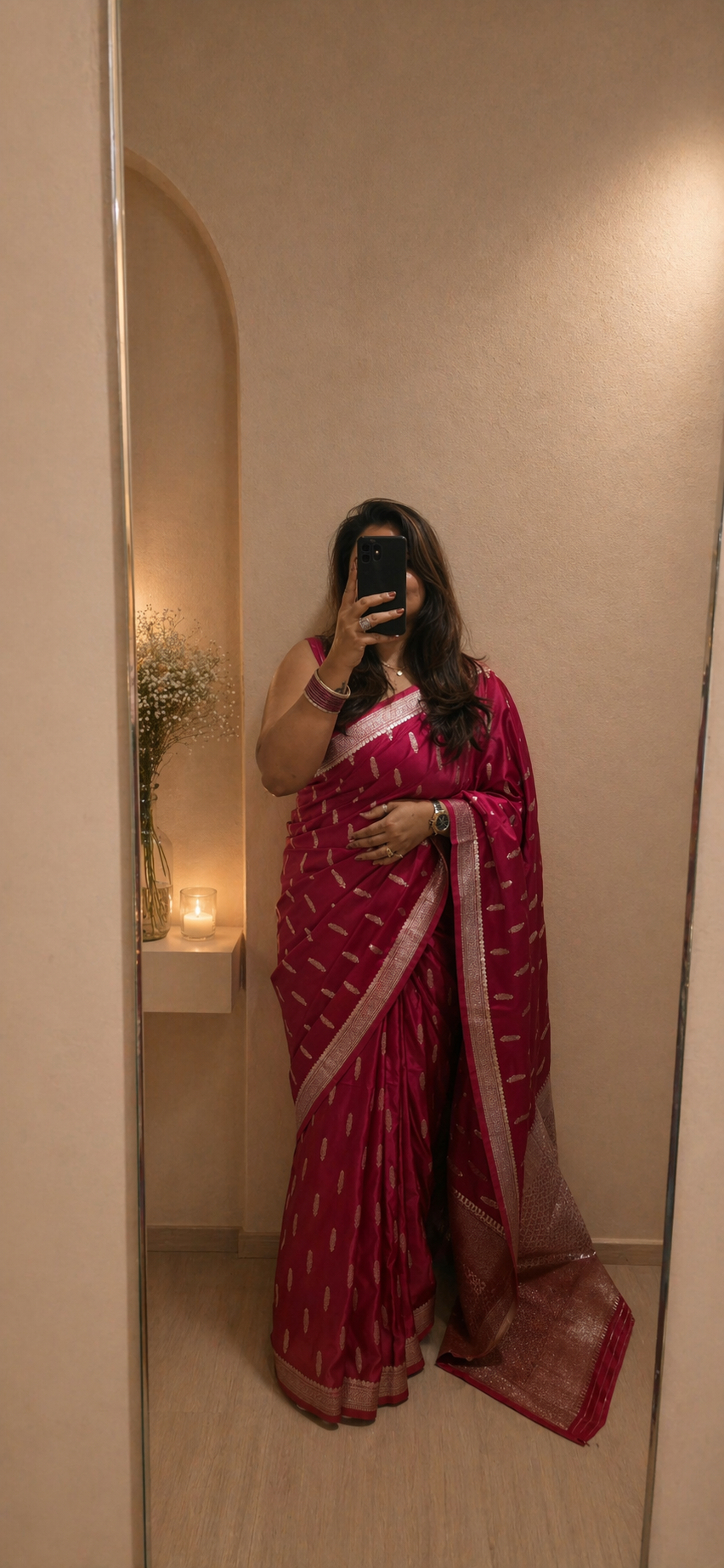 Mashru Banaras Saree - Rani Pink