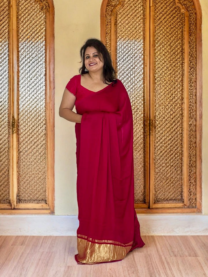 Modal SIlk Plain Saree with Ladga Patti Pallu