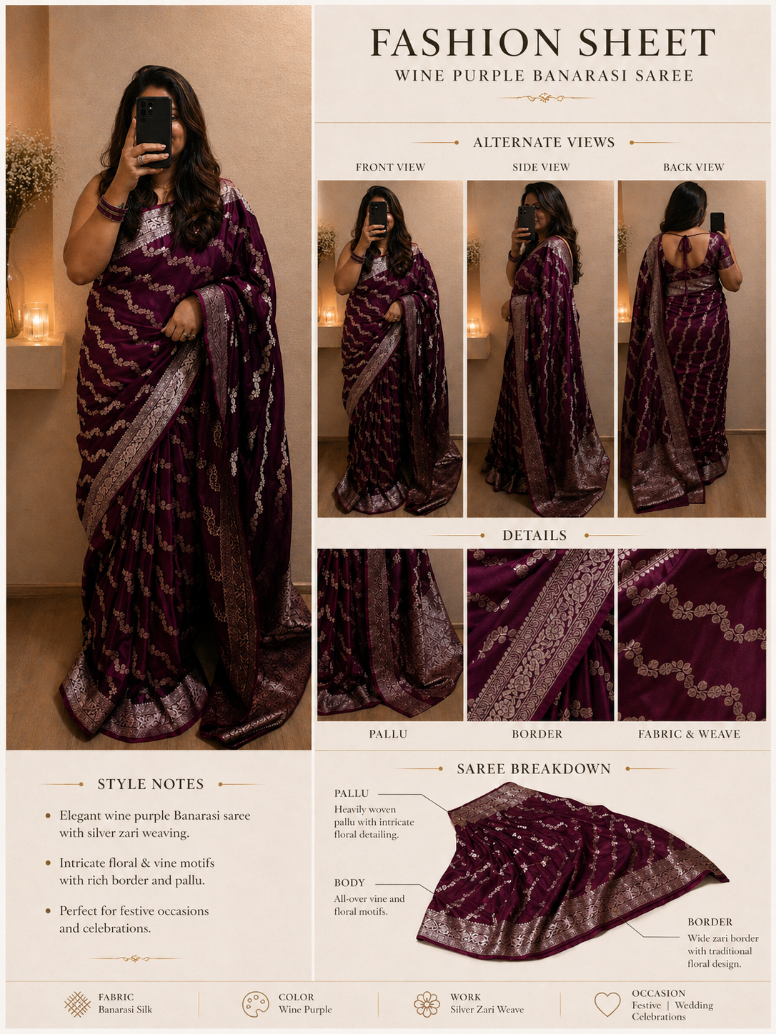 Mashru Banaras Saree - Wine