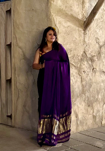 Modal SIlk Plain Saree with Ladga Patti Pallu