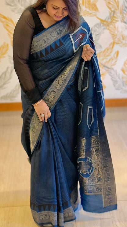 Dola Silk Ajrakh Print Saree