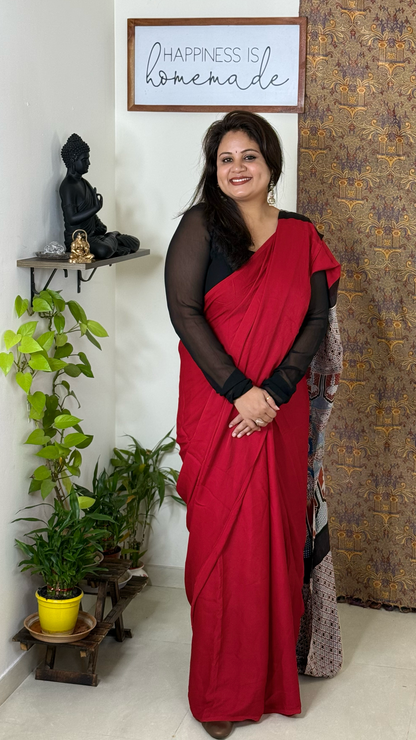 Plain Modal Silk Saree with Ajrakh Pallu