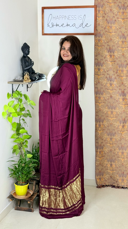 Modal Silk Plain Saree with Ladga Patti Pallu