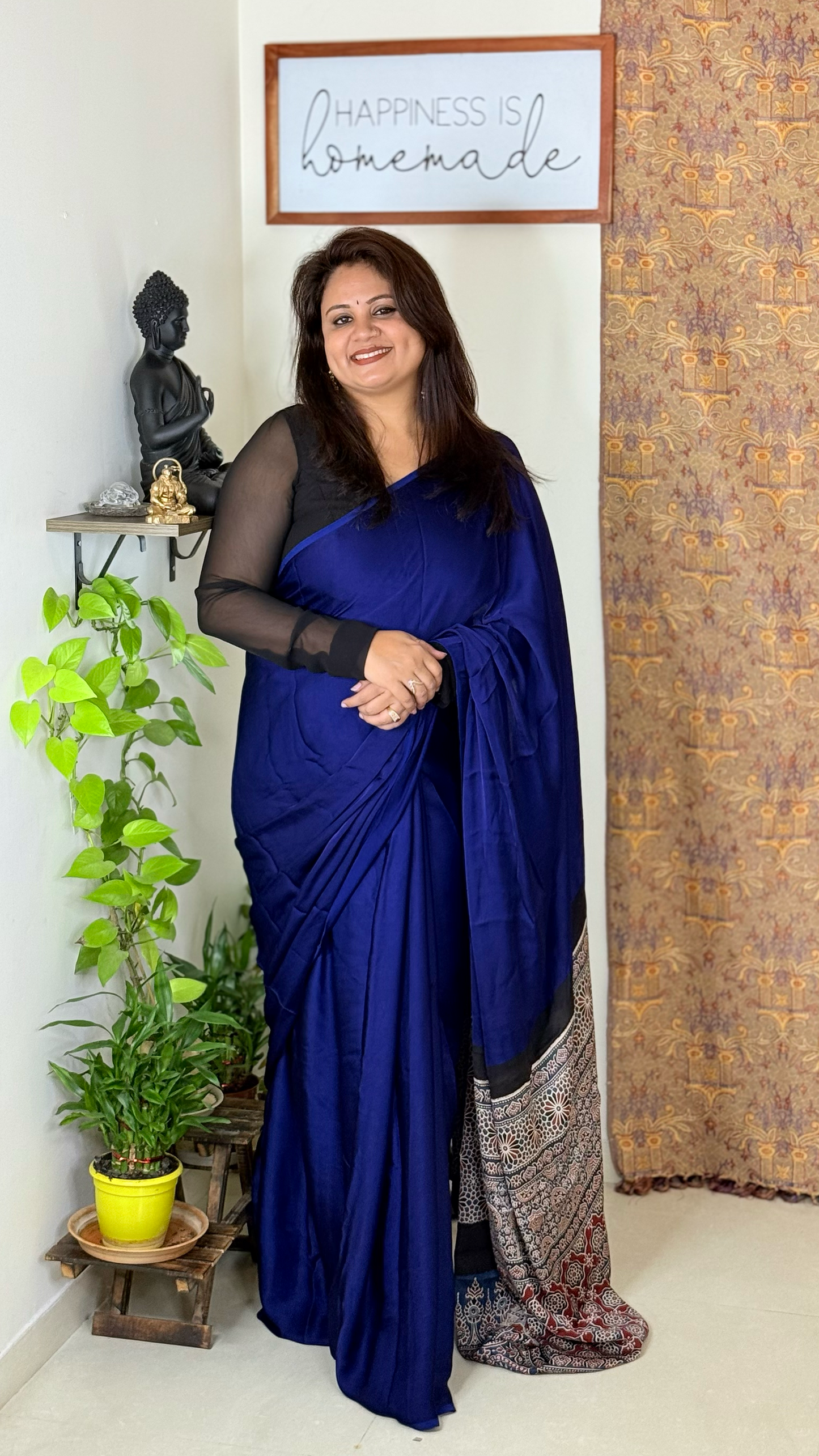 Plain Modal Silk Saree with Ajrakh Pallu