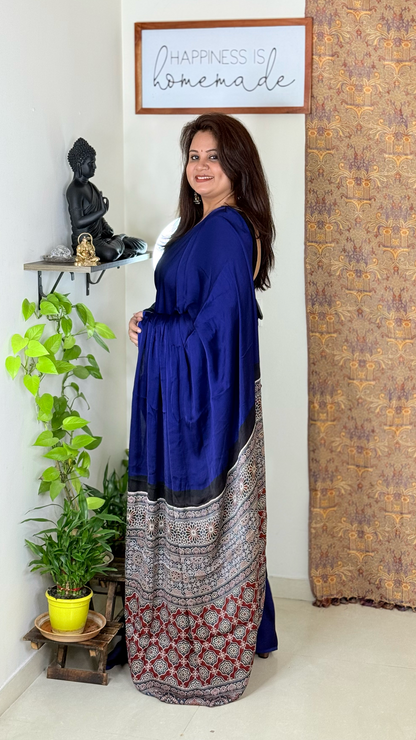 Plain Modal Silk Saree with Ajrakh Pallu