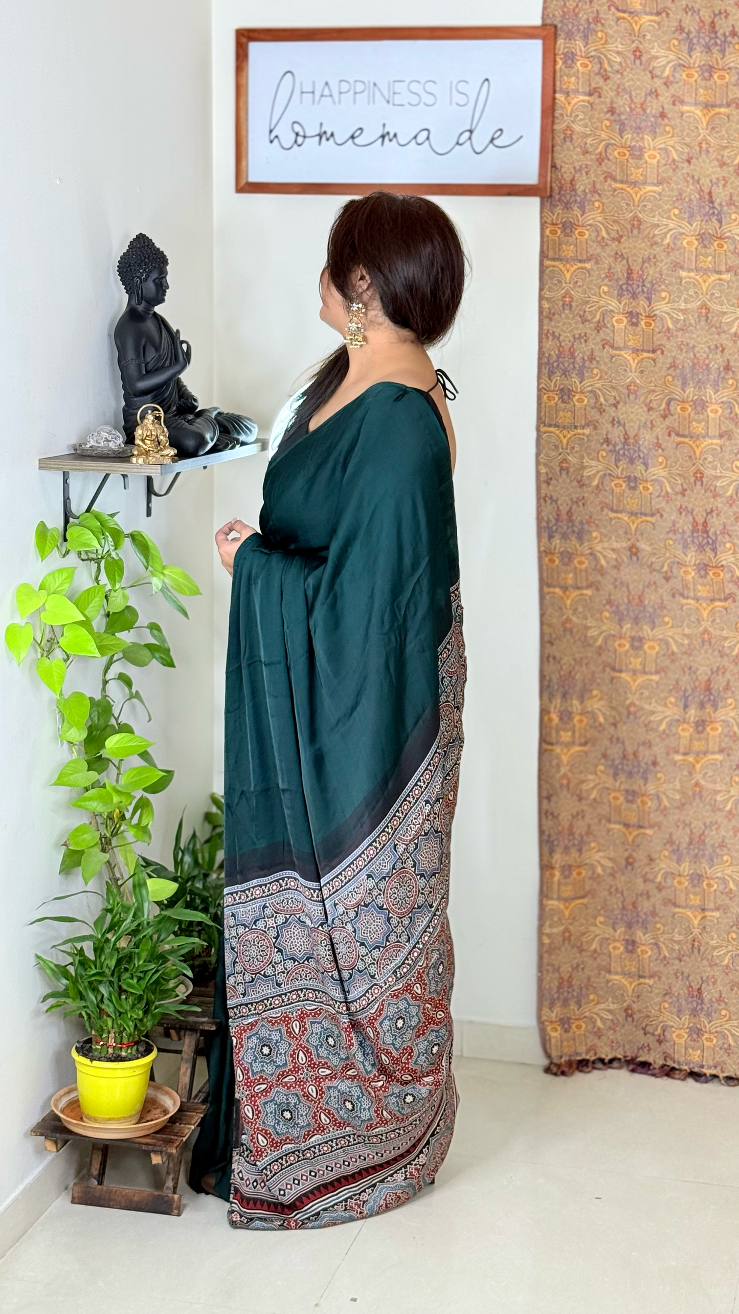 Plain Modal Silk Saree with Ajrakh Pallu
