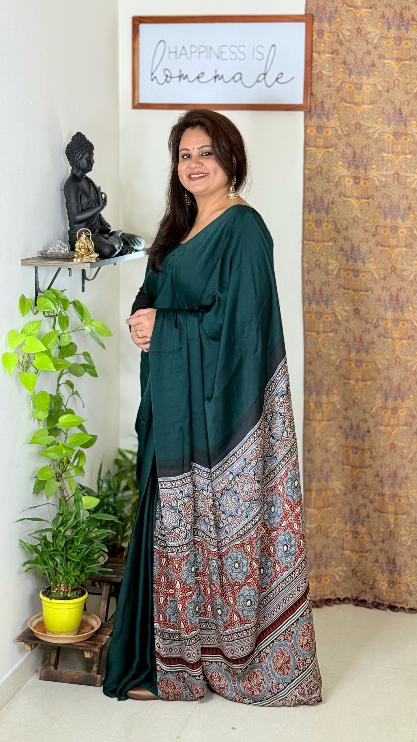 Plain Modal Silk Saree with Ajrakh Pallu