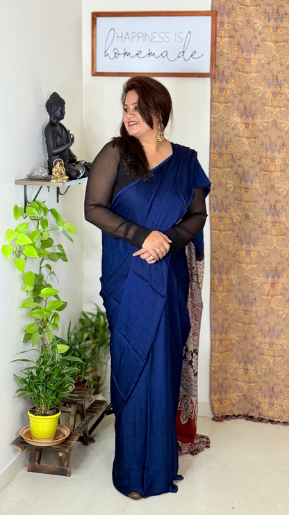 Plain Modal Silk Saree with Ajrakh Pallu