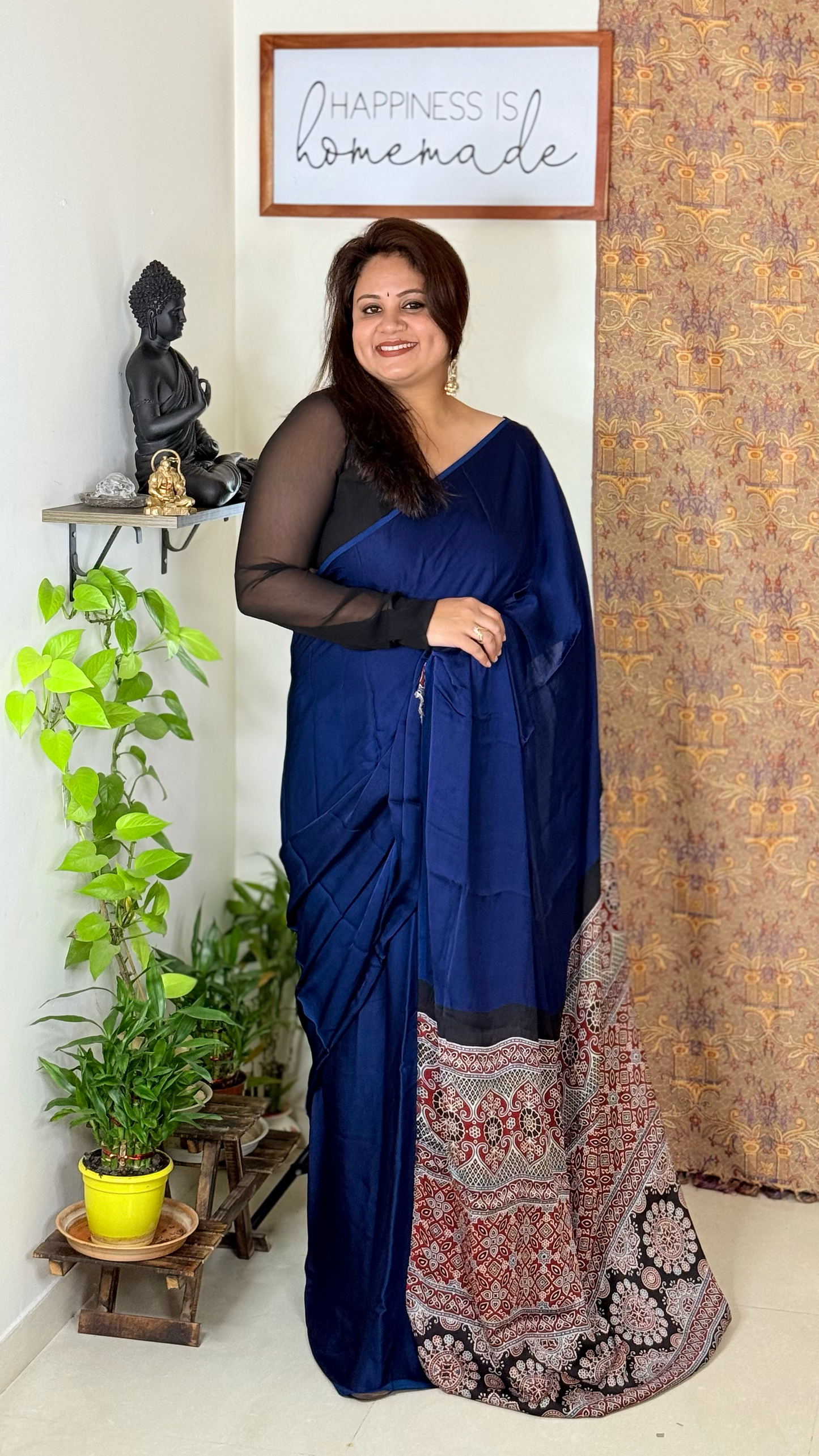 Plain Modal Silk Saree with Ajrakh Pallu