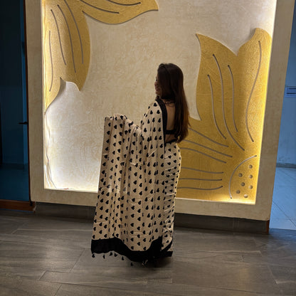 Modal Silk Hand-Printed Saree with Tassel Pallu