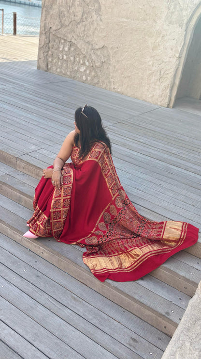 Modal Silk Gharchola Border Saree with Lagda Patti Pallu