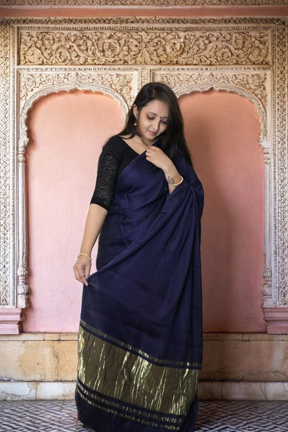 Modal Silk Plain saree with Lagada Patti Pallu