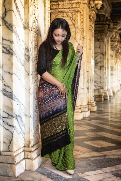 Modal Silk Bandhani with Ajrakh Pallu