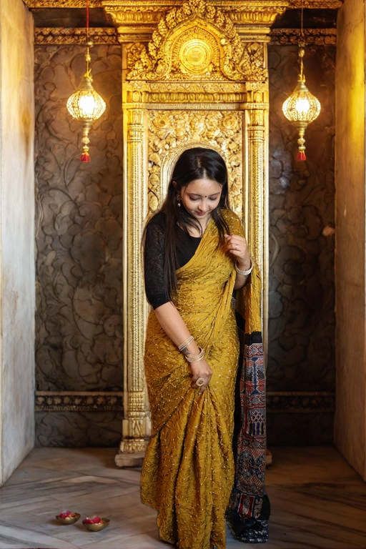 Modal Silk Bandhani Saree with Ajarakh Pallu