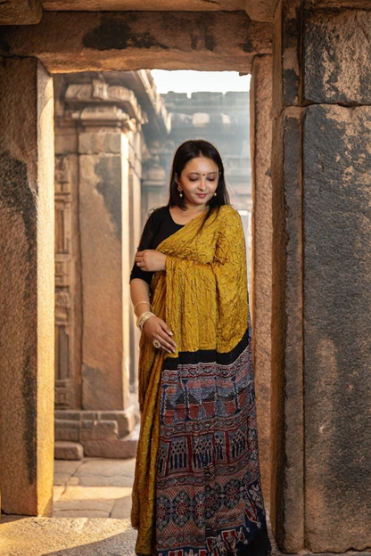 Modal Silk Bandhani Saree with Ajarakh Pallu