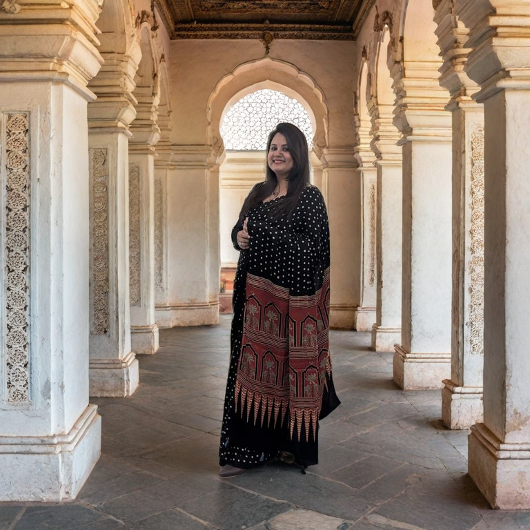 Polka Dot Modal Silk Saree With Ajrakh Pallu